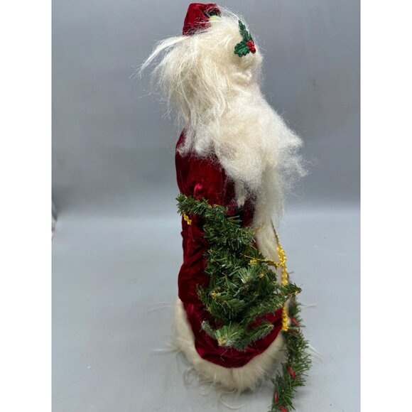 Santa Claus Figurine Faux Fur Beard & Velvet Robe Holding Christmas Tree READ - Picture 10 of 16